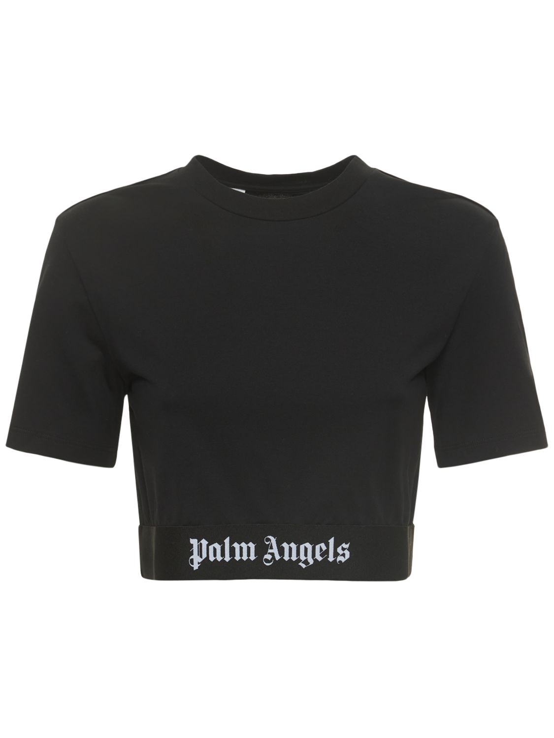 Logo Tape Stretch Cotton Cropped T-shirt - PALM ANGELS - Modalova