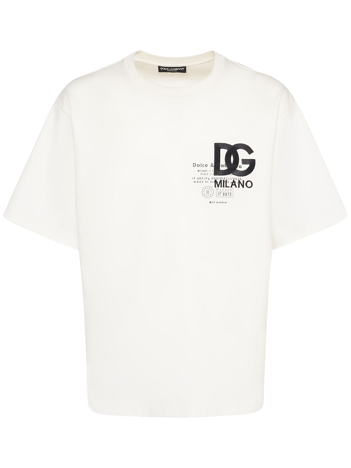 Embroidered Logo Cotton Jersey T-shirt - DOLCE & GABBANA - Modalova