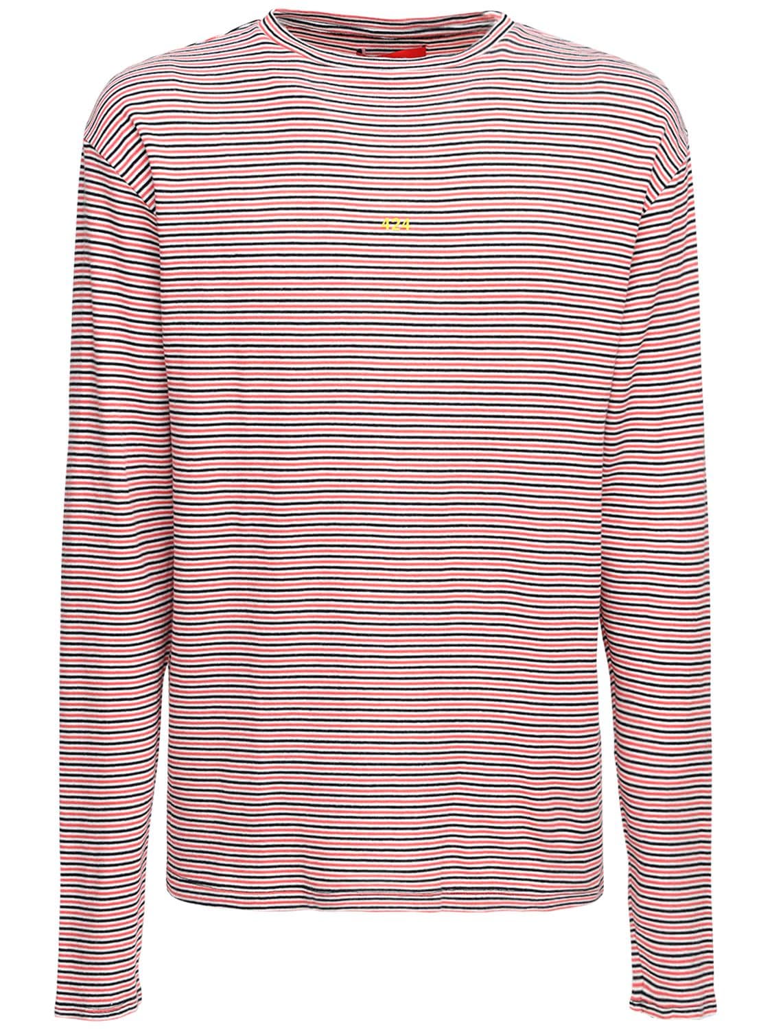 Striped Knit Cotton T-shirt - 424 - Modalova