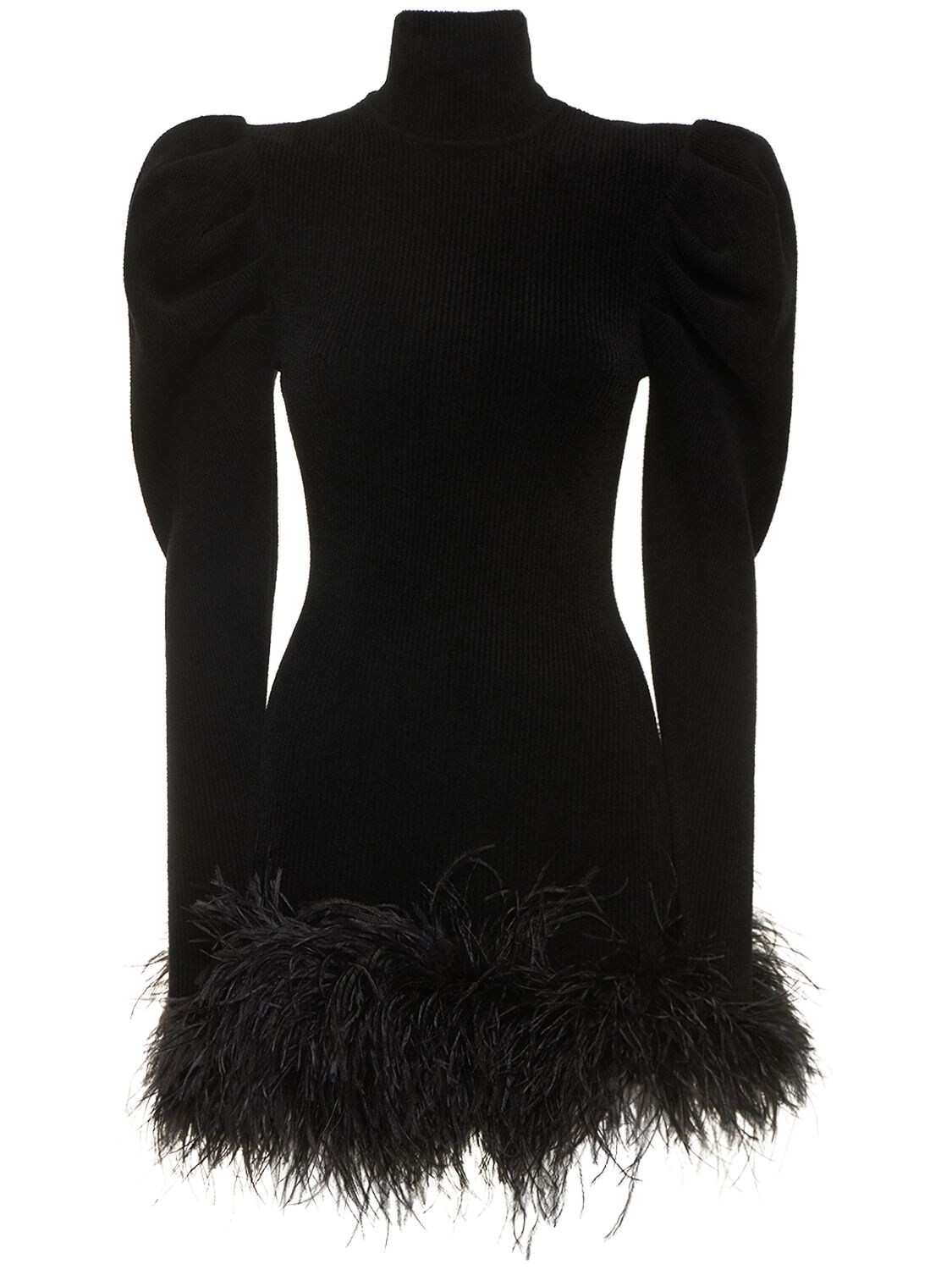 Knit Turtleneck Mini Dress W/feathers - ALEXANDRE VAUTHIER - Modalova