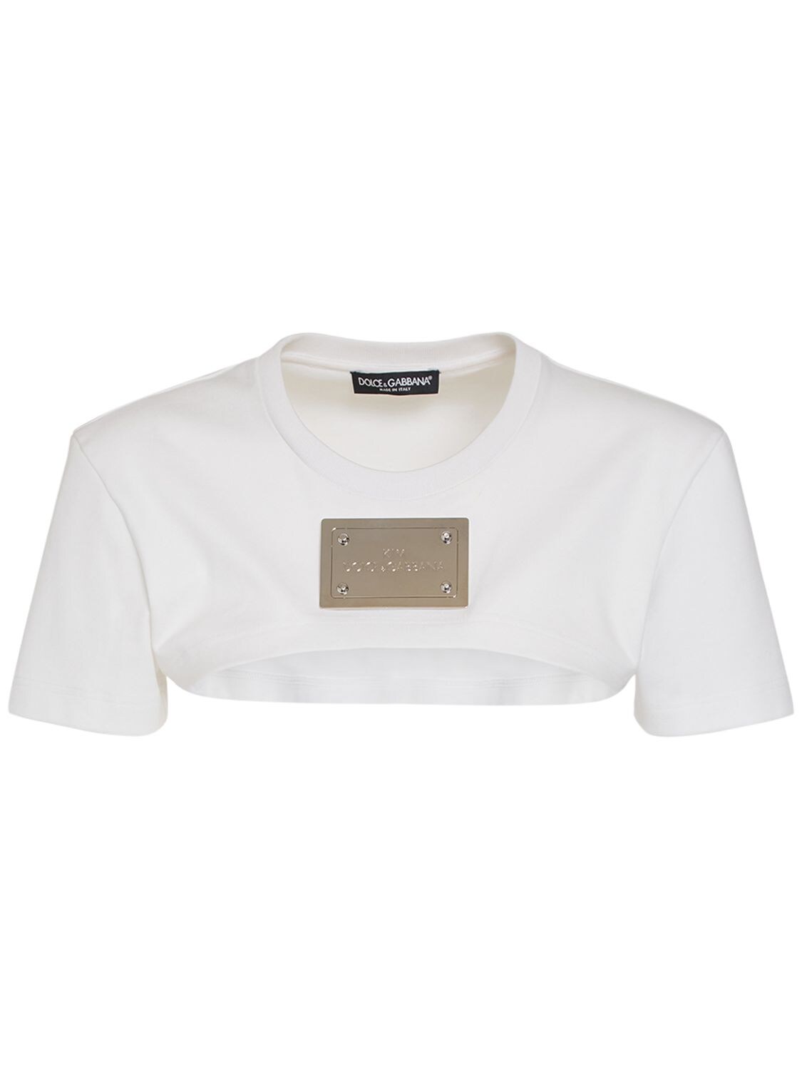Cotton Jersey Logo Cropped T-shirt - DOLCE & GABBANA - Modalova