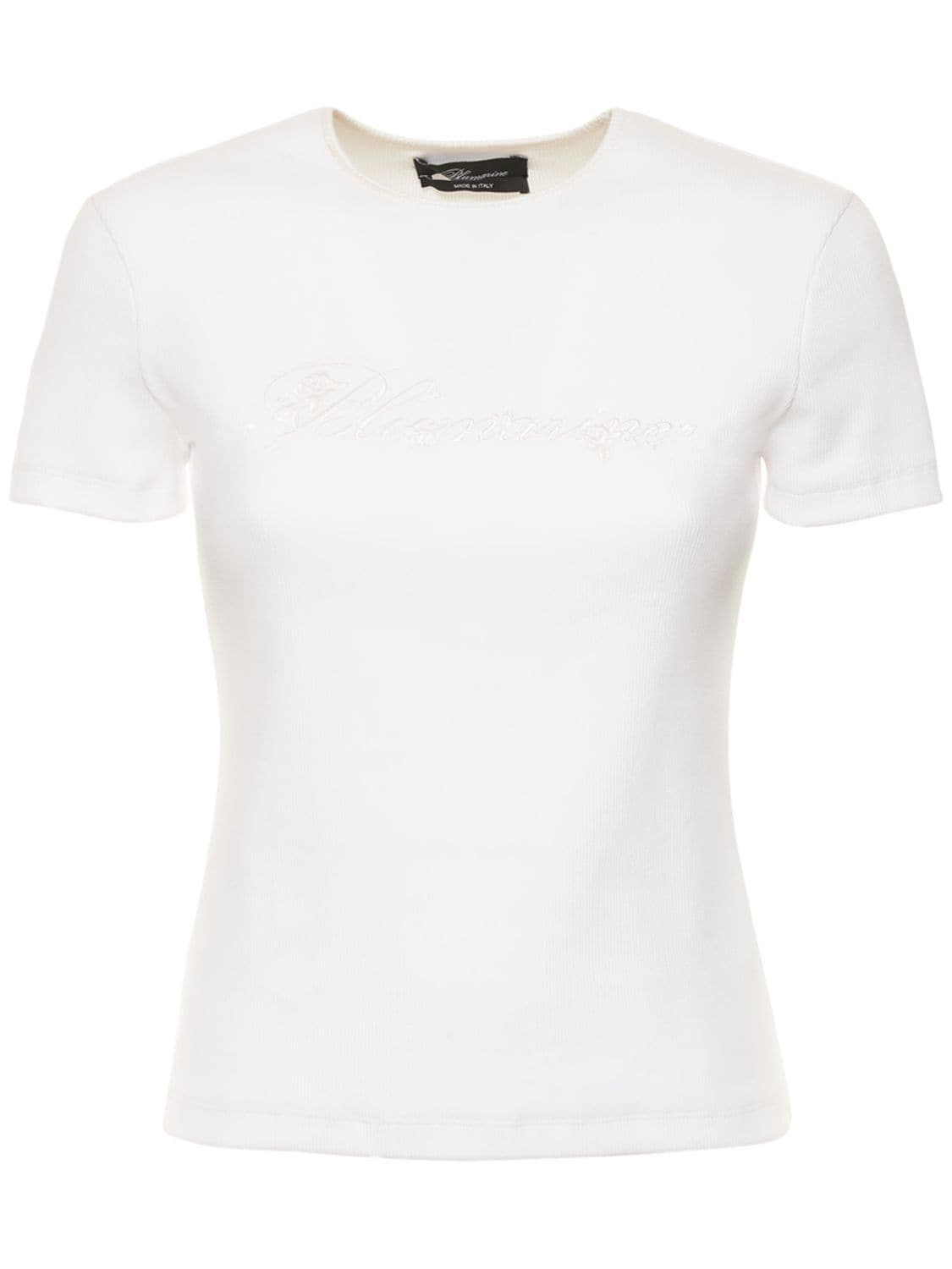 Embroidered Ribbed Cotton Logo T-shirt - BLUMARINE - Modalova