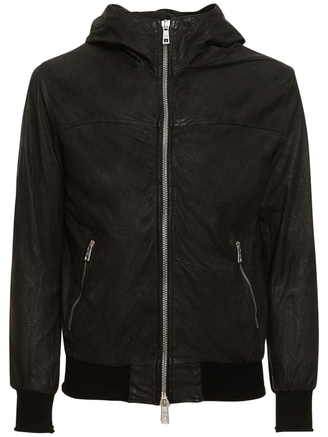 Brushed Leather Hooded Zip Jacket - GIORGIO BRATO - Modalova