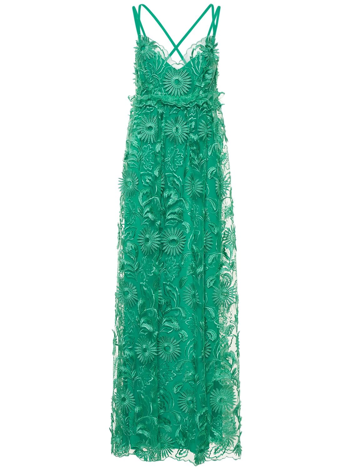 Embroidered Tulle & Lace Long Dress - ALBERTA FERRETTI - Modalova