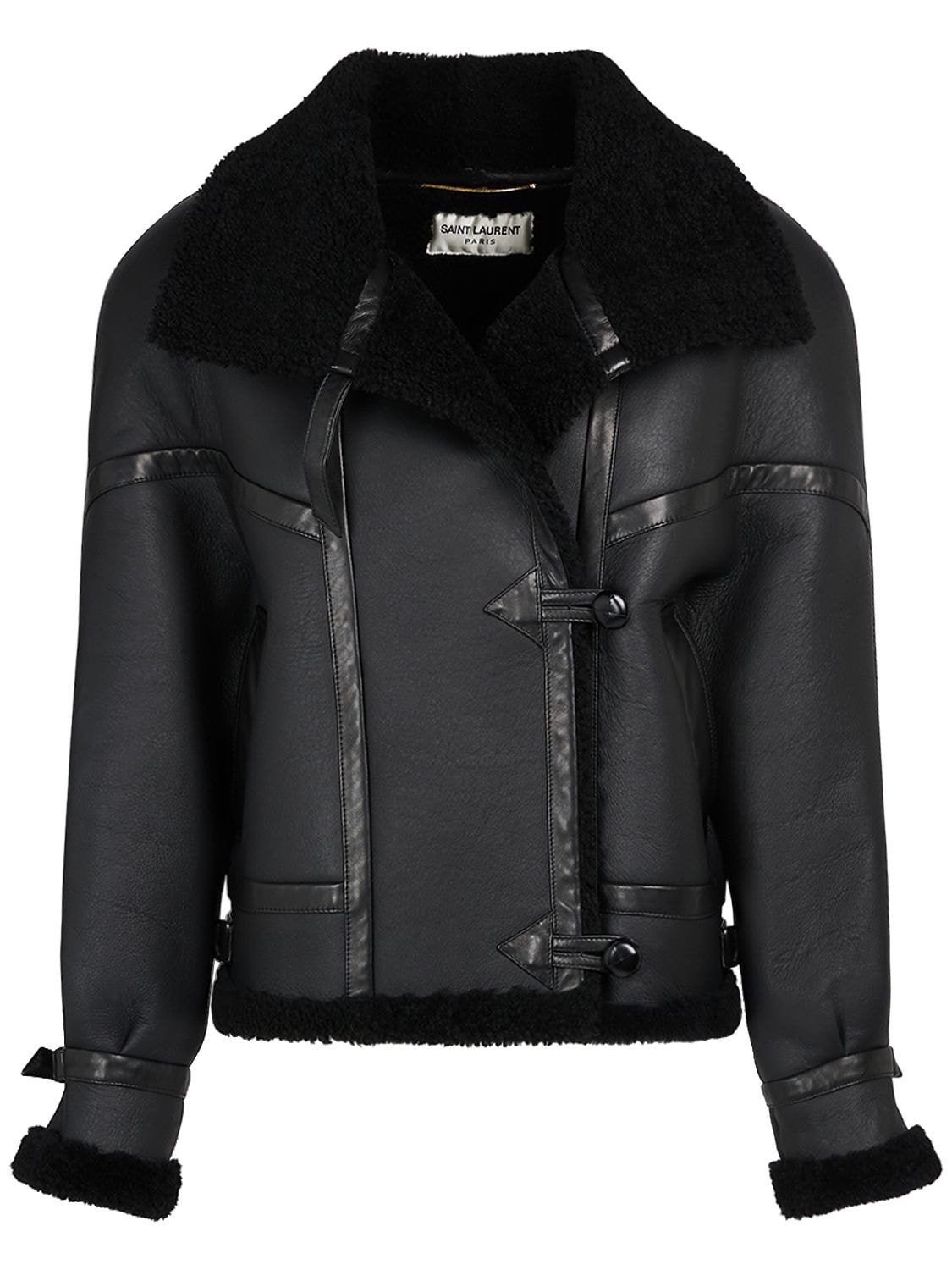 Leather Shearling Jacket - SAINT LAURENT - Modalova