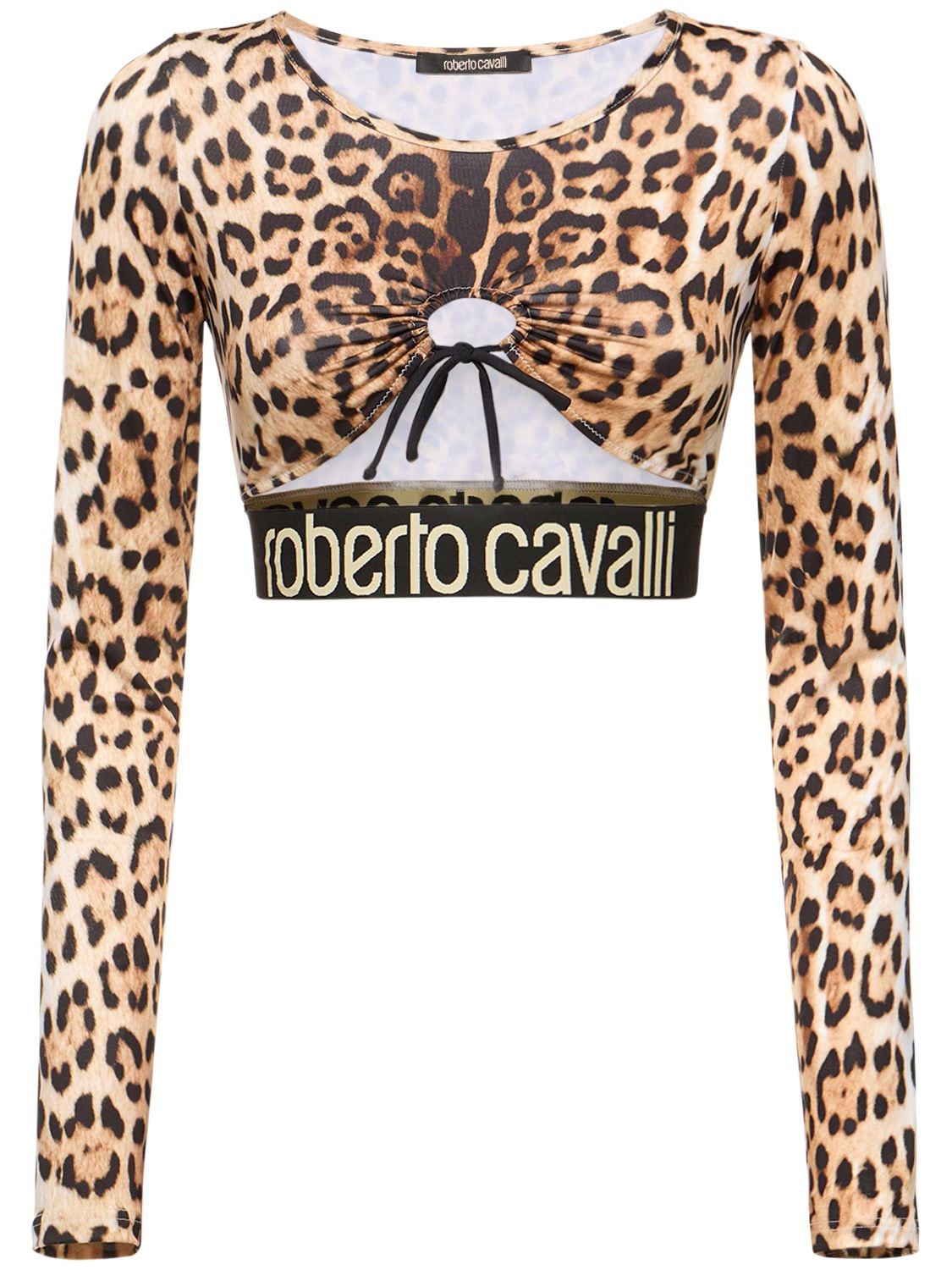 Jaguar Printed Long Sleeve Crop Top - ROBERTO CAVALLI - Modalova