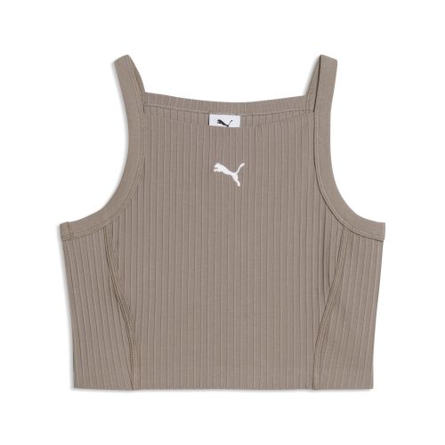 Essentials Ribbed Tight Crop Top Women in Beige | Size Large - PUMA - Modalova