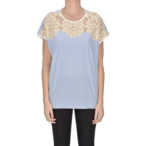 Blusa in cotone con inserto in pizzo - Shi.RT Milano - Modalova