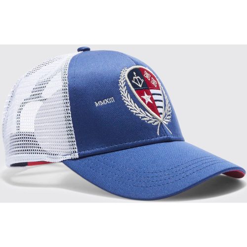 Homme Embroidered Trucker, Navy - boohoo - Modalova