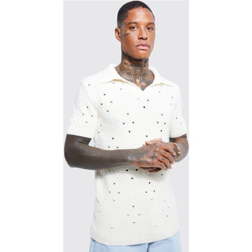 Diamond Textured Revere Short Sleeve Polo - boohoo - Modalova