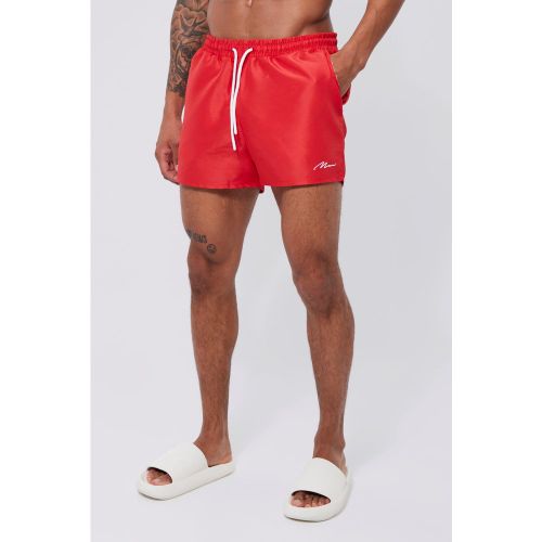 Bañador Corto Con Firma Man, Rojo - boohoo - Modalova