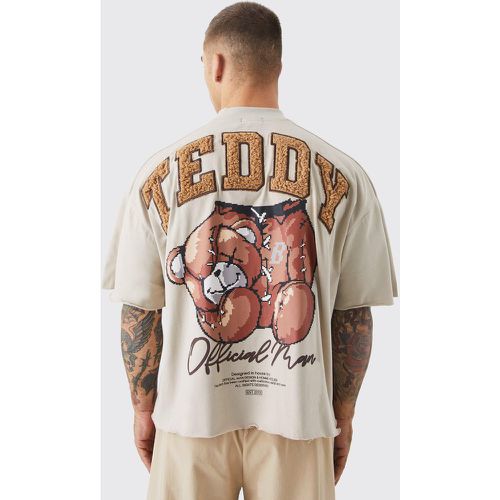 T-shirt squadrata oversize pesante in pile borg con grafica Teddy - boohoo - Modalova