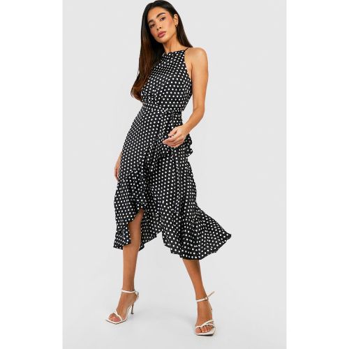 Vestito midi in raso a pois con volant - boohoo - Modalova