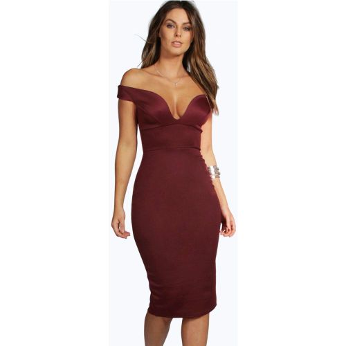 Vestido Midi Ajotado Con Escote Barco Y De Corazón - boohoo - Modalova