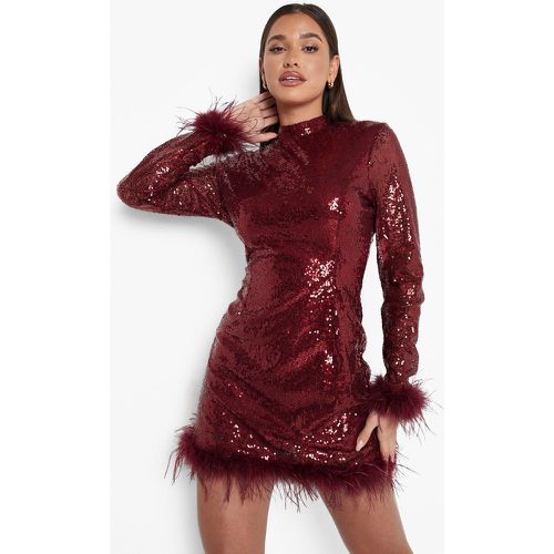 Vestido Mini De Lentejuelas Con Cuello Alto Y Filo De Plumas - boohoo - Modalova