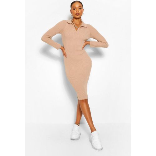 Vestido Midi De Punto Canalé Con Cuello De Polo - boohoo - Modalova