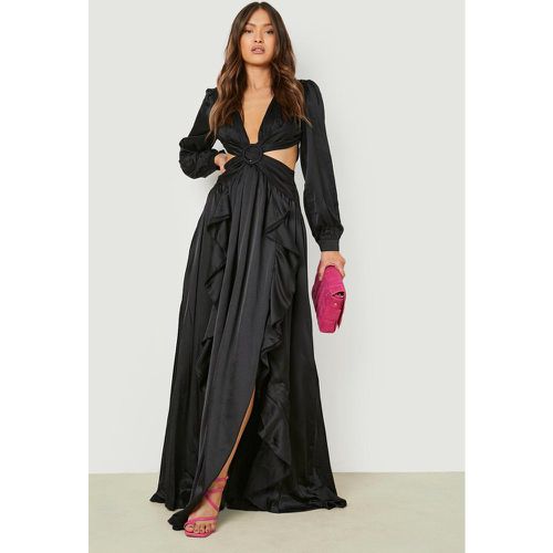 Vestito maxi in raso con scollo profondo e arricciature - boohoo - Modalova