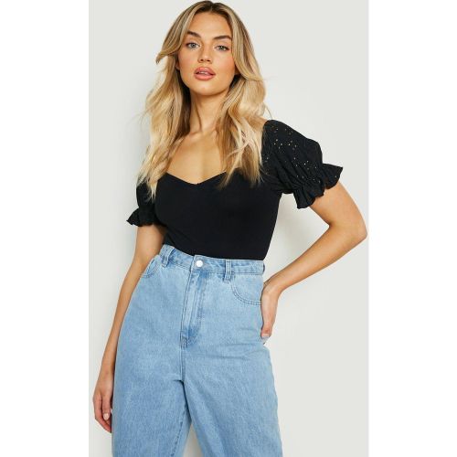 Body De Bordado Inglés Con Mangas Abullonadas - boohoo - Modalova