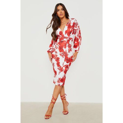 Vestido Midi Cruzado De Flores Con Escote Barco - boohoo - Modalova