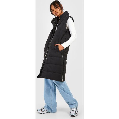 Chaleco Maxi Con Cremallera, Negro - boohoo - Modalova