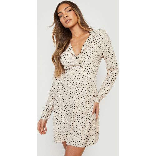 Vestido Camisero Skater De Manga Larga Y Lunares - boohoo - Modalova