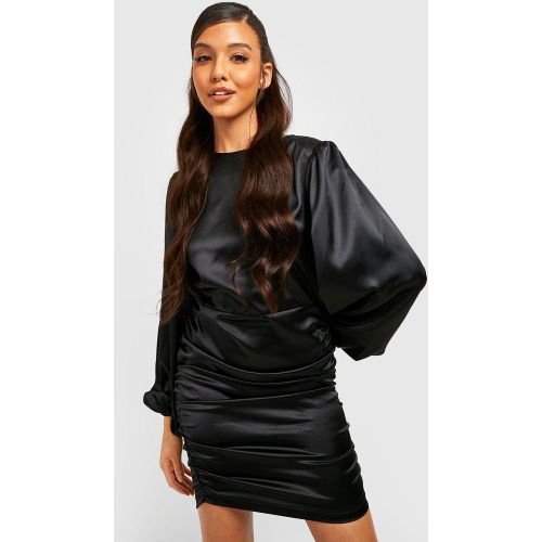 Vestido Mini De Raso Fruncido Con Mangas De Blusón - boohoo - Modalova