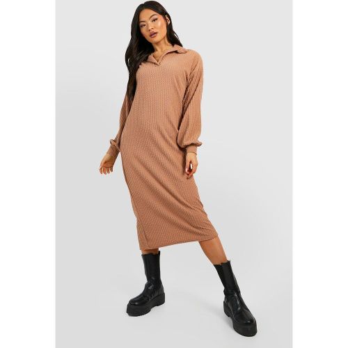 Vestido Jersey Midi De Canalé Suave Con Cuello De Polo - boohoo - Modalova