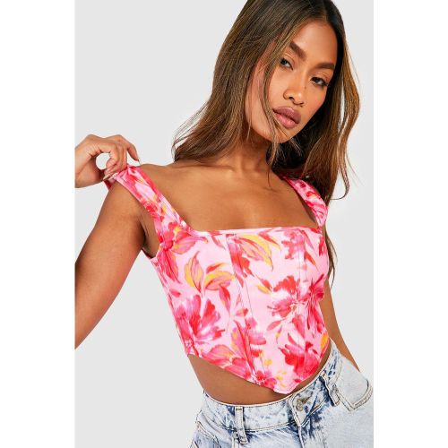 Top a corsetto in bengalina con stampa a fiori e spalline - boohoo - Modalova