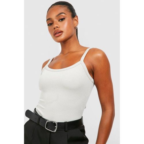 Top a coste con spalline, Beige - boohoo - Modalova