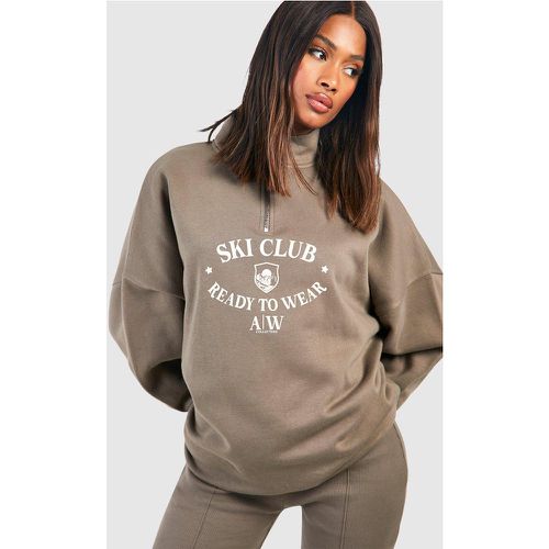 Felpa oversize con slogan Ski Club e zip corta - boohoo - Modalova