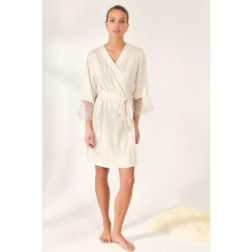 Bata lencera kimono satén y encaje - Promise - Modalova