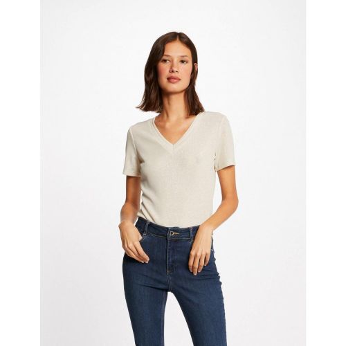 T-shirt manches courtes avec col en V - Morgan - Modalova