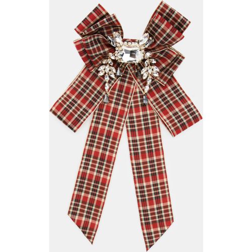 Spilla con fiocco tartan e dettaglio gioiello - Dixie - Modalova