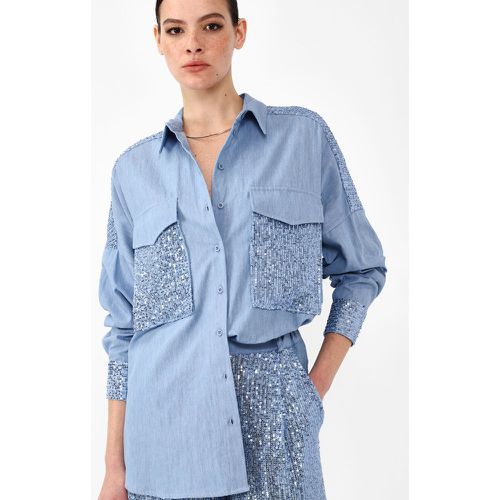 Camicia in puro cotone monocolour con dettagli in paillettes - Dixie - Modalova