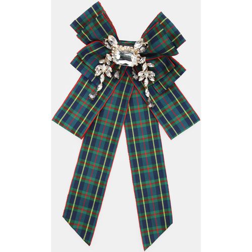 Spilla con fiocco tartan e dettaglio gioiello - Dixie - Modalova