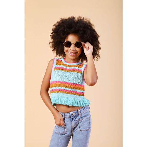 Top bambina cropped fantasia a righe con frange - Dixie - Modalova