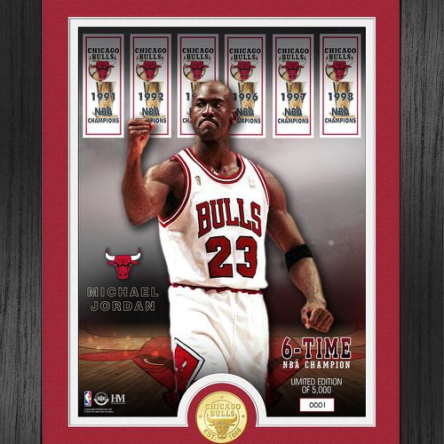NBA Chicago Bulls Michael Jordan 6 Time Champ Bronze Coin Photo Mint, rosso / bianco - Highland Mint - Modalova