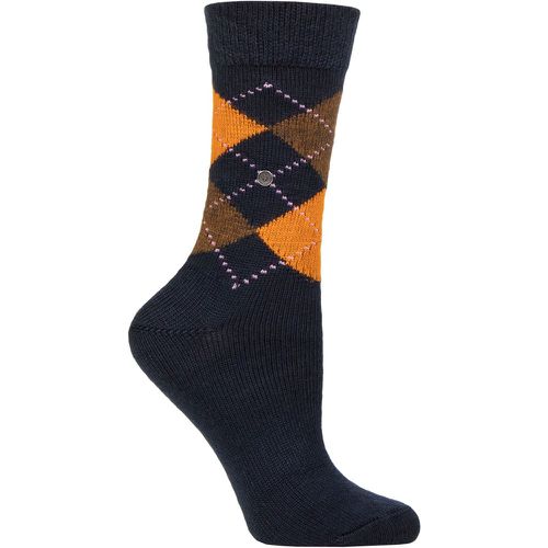 Women's 1 Pair Whitby Extra Soft Argyle Socks Navy / Orange 3.5-7 Ladies - Burlington - Modalova