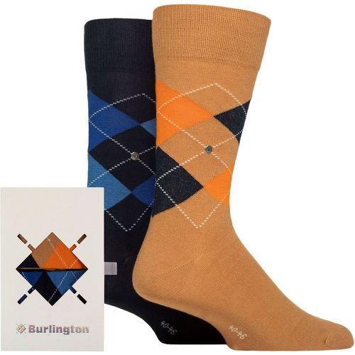 Mens 2 Pair Burlington Argyle Gift Boxed Cotton Socks Navy / Brown 40-46 - SockShop - Modalova