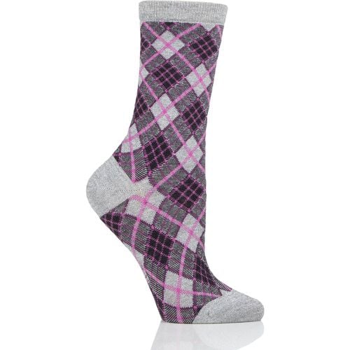Ladies 1 Pair Ladywell Rhomb Argyle Shiny Socks Black / Pink 3.5-7.5 Ladies - Burlington - Modalova