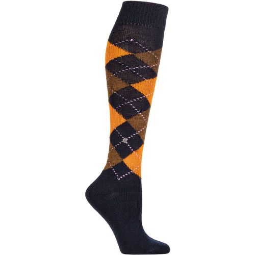 Women's 1 Pair Whitby Extra Soft Argyle Knee High Socks Navy / Orange 3.5-7 Ladies - Burlington - Modalova