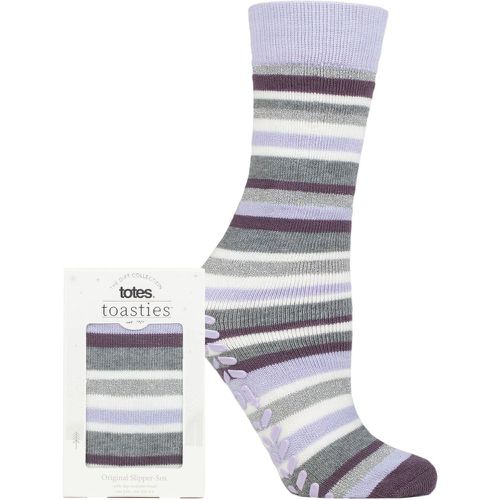 Ladies 1 Pair Originals Slipper Socks Lilac Stripe One Size - Totes - Modalova