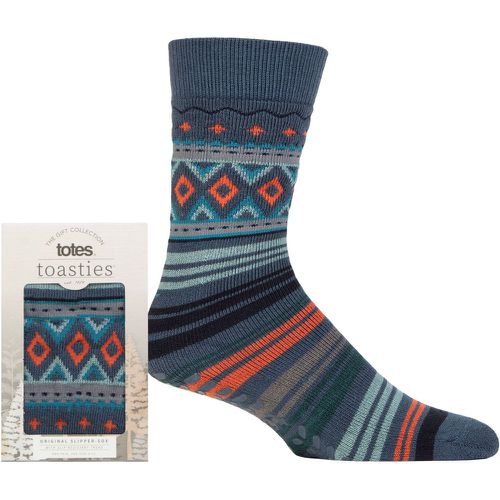Mens 1 Pair Original Novelty Slipper Socks with Grip Fairisle Blue 8-11 Mens - Totes - Modalova