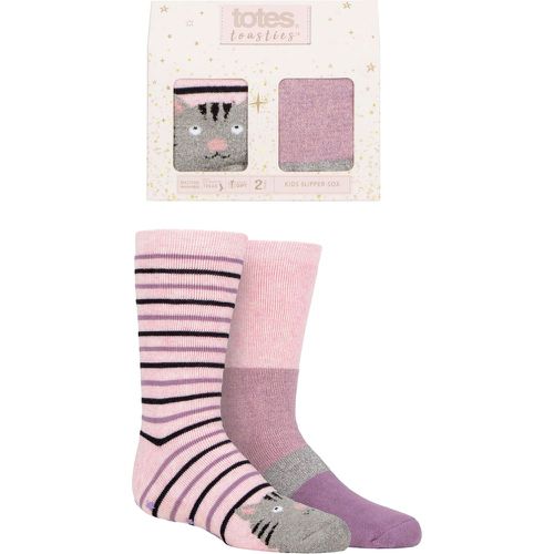 Girls 2 Pair Originals Novelty Slipper Socks Cat 4-6 Years - Totes - Modalova
