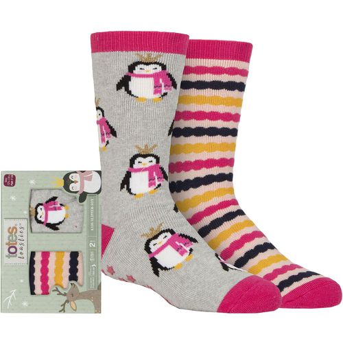 Girls 2 Pair Totes Originals Novelty Slipper Socks Penguin 7-10 Years - SockShop - Modalova