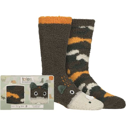 Boys and Girls 2 Pair Super Soft Slipper Socks Dinosaur 2-3 Years - Totes - Modalova
