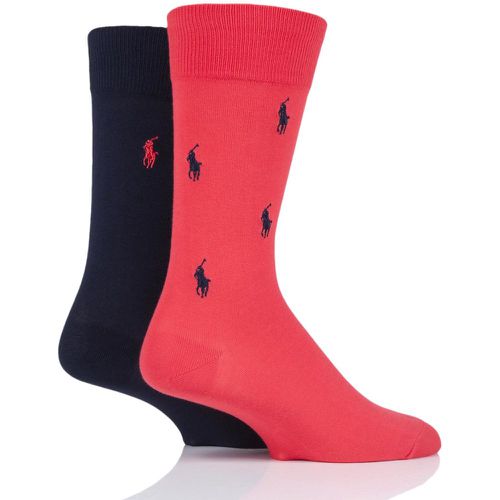 Pair Red/Navy Embroidered Horse and Plain Cotton Socks Men's 5-8 Mens - Ralph Lauren - Modalova