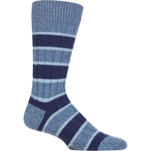 Mens 1 Pair Pantherella Stalbridge 85% Cashmere Striped Ribbed Socks Denim Chine 10-12 Mens - SockShop - Modalova