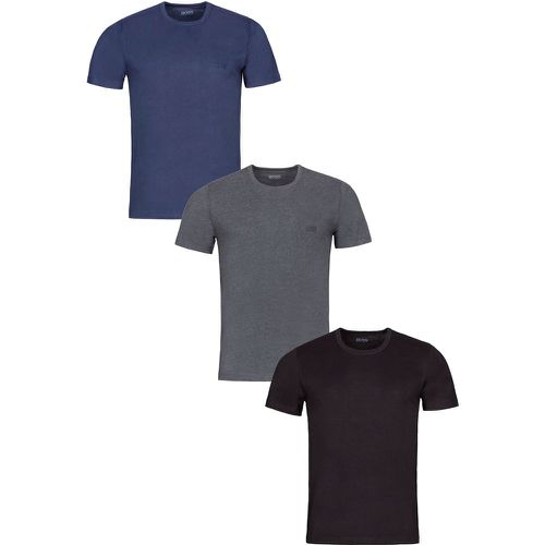 Mens 3 Pack BOSS Plain Cotton Stretch Round Neck T-Shirts Navy / Charcoal / Black S - Hugo Boss - Modalova