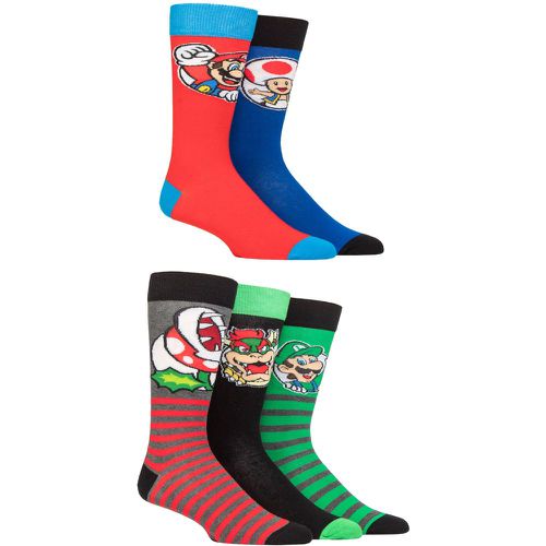 Mens Women's and Kids SOCKSHOP 5 Pair Super Mario Character Cotton Socks Multi 6-11 - Film & TV Characters - Modalova